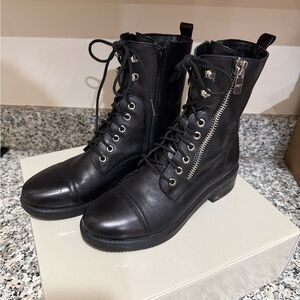 Combat Boot Black- Lace-Up Ankle and zipper closure, Marc Fisher
